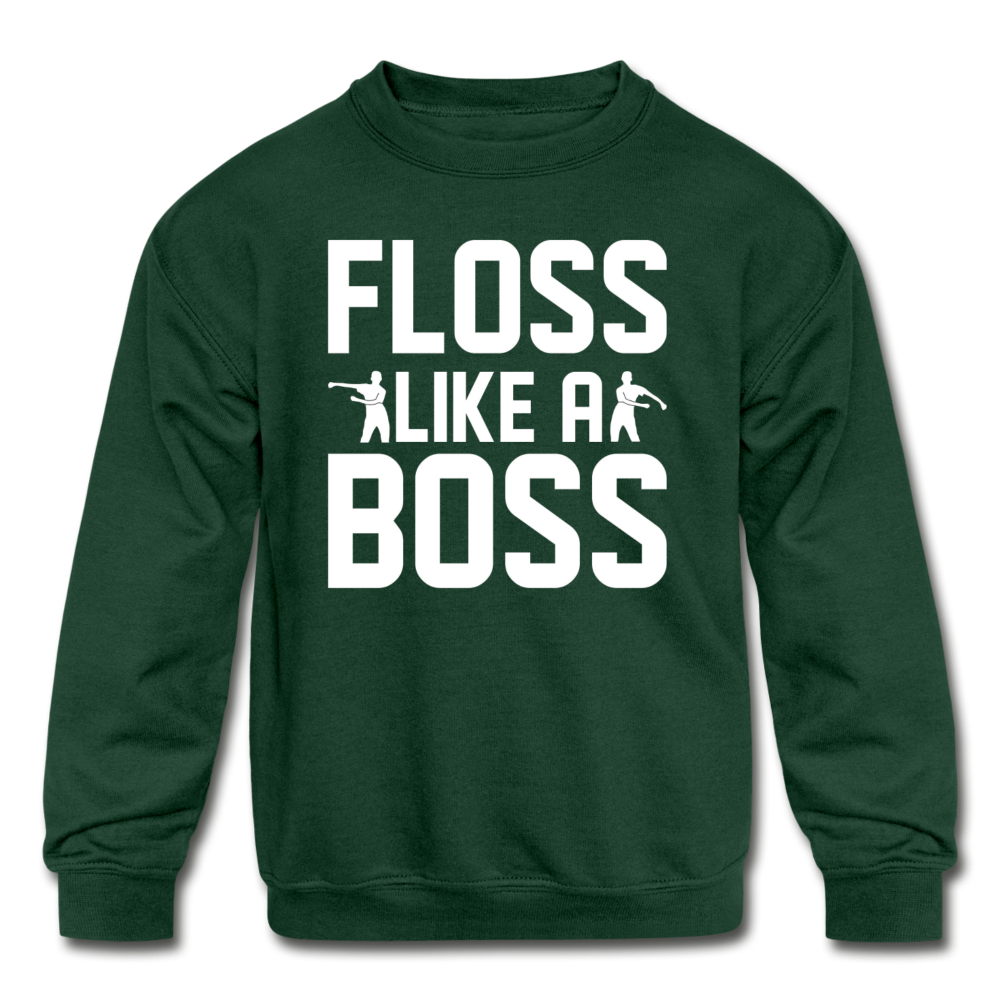 Floss Like A Boss Kid's Crewneck Fortnite Video Game Sweatshirt - forest green