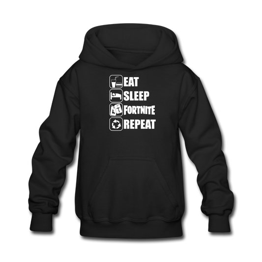 Eat Sleep Fortnite Hoodie White Design Kid's Video Game Sweatshirt - black