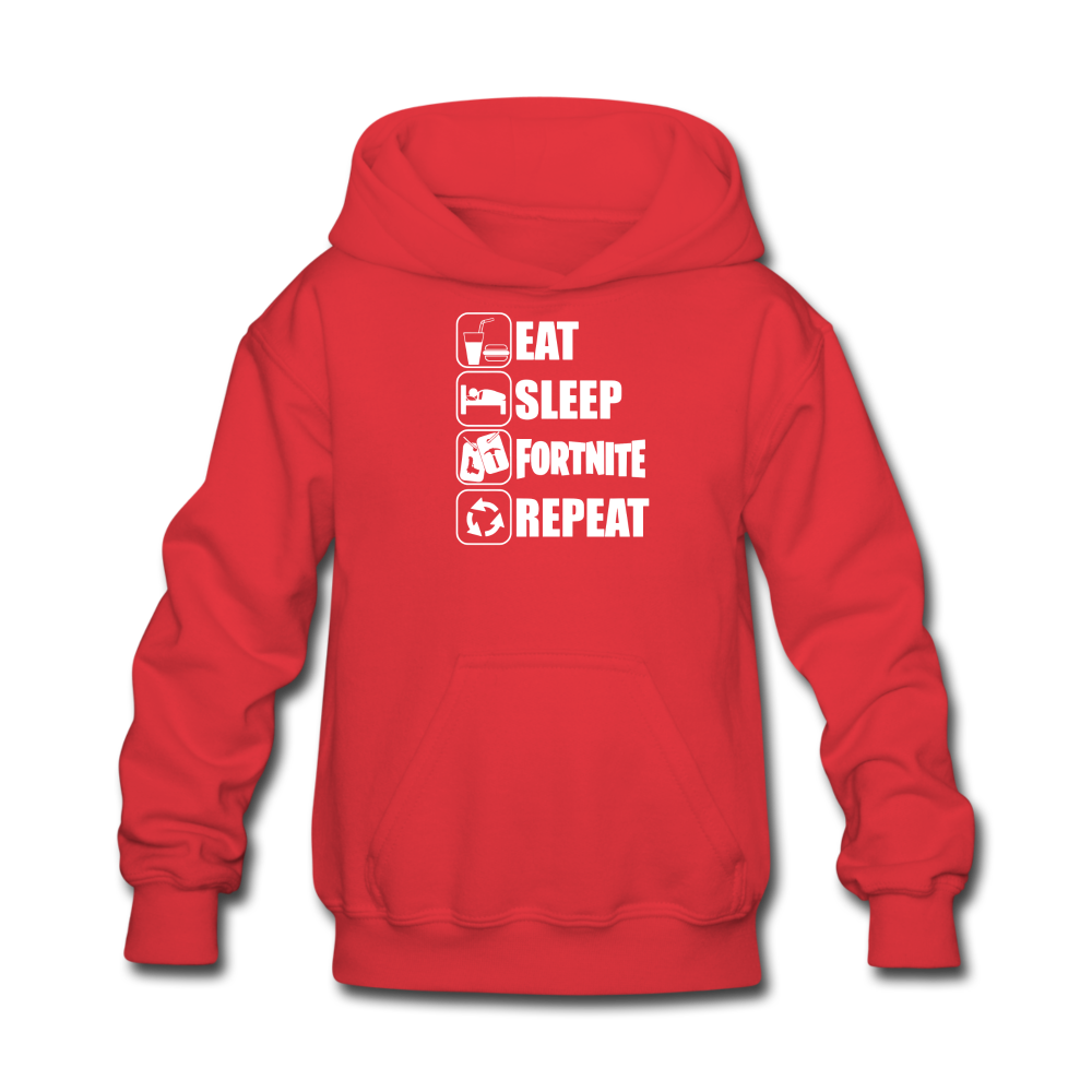 Eat Sleep Fortnite Hoodie White Design Kid's Video Game Sweatshirt - red