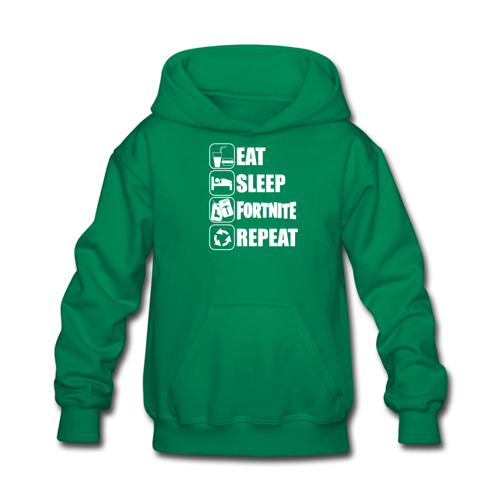 Eat Sleep Fortnite Hoodie White Design Kid's Video Game Sweatshirt - kelly green