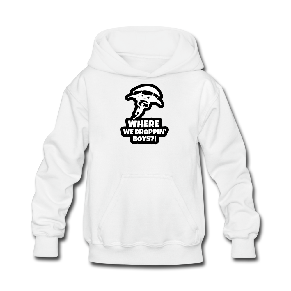 Where We Droppin' Hoodie Kid's Fortnite Video Game Sweatshirt - white