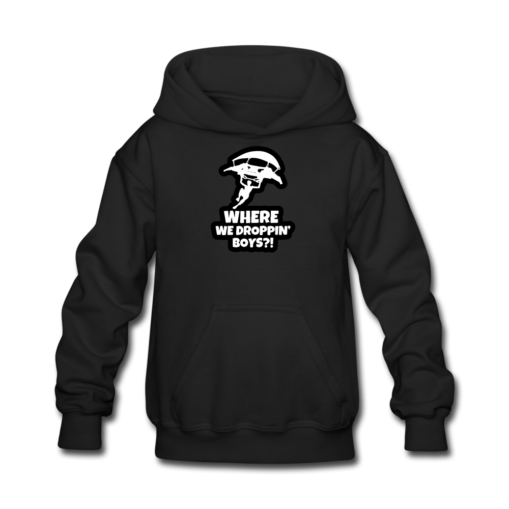 Where We Droppin' Hoodie Kid's Fortnite Video Game Sweatshirt - black