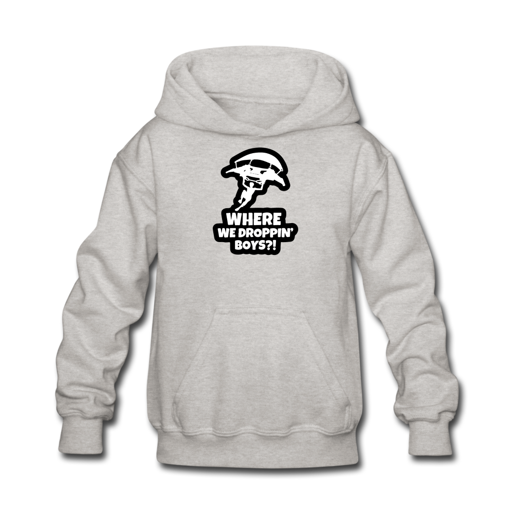 Where We Droppin' Hoodie Kid's Fortnite Video Game Sweatshirt - heather gray