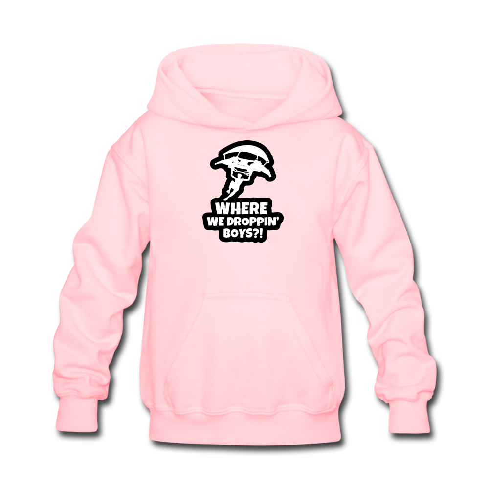 Where We Droppin' Hoodie Kid's Fortnite Video Game Sweatshirt - pink