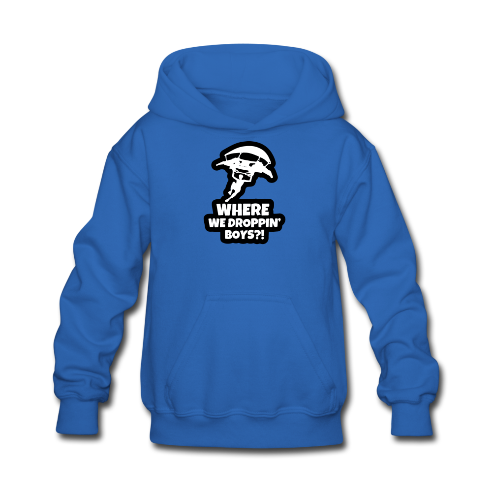 Where We Droppin' Hoodie Kid's Fortnite Video Game Sweatshirt - royal blue