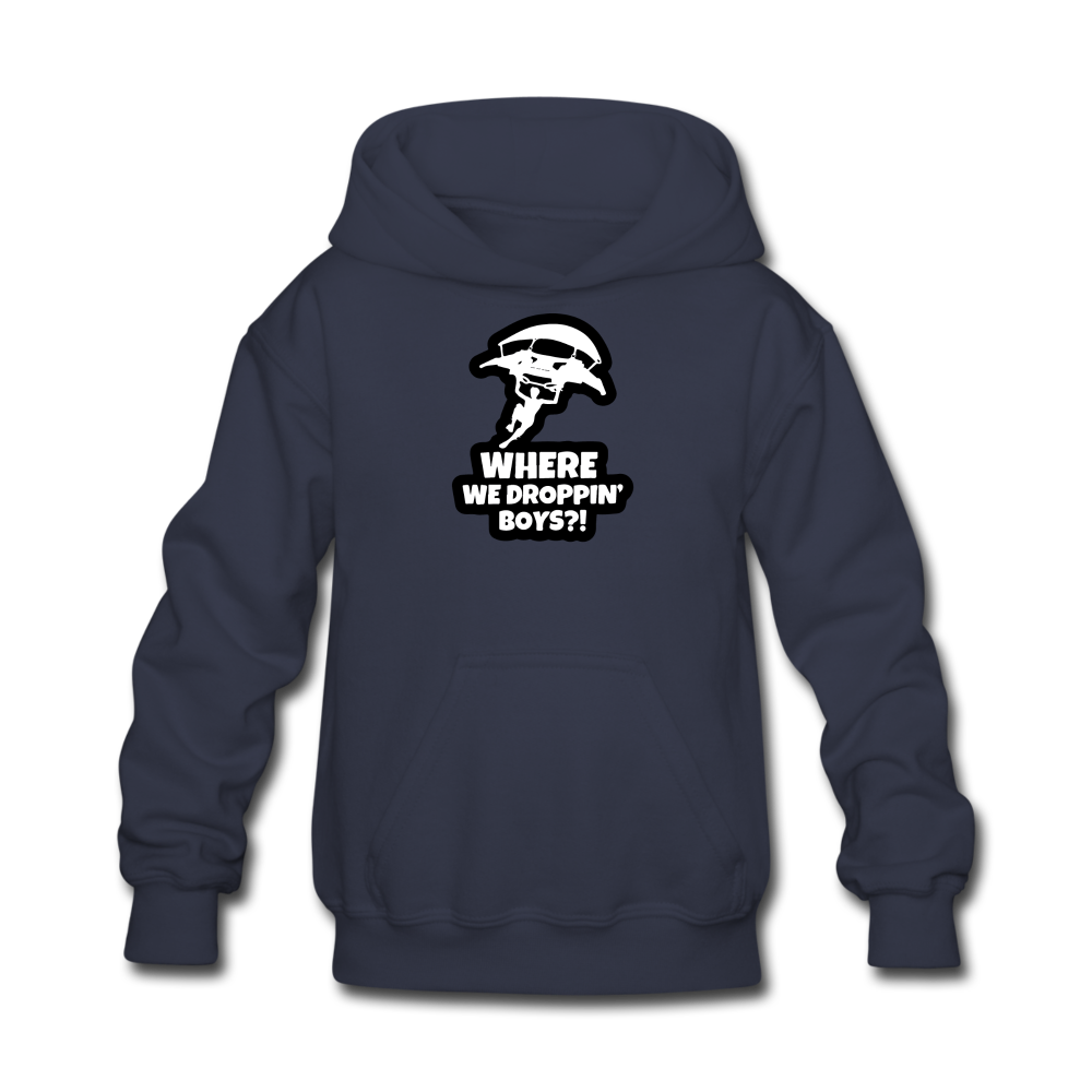 Where We Droppin' Hoodie Kid's Fortnite Video Game Sweatshirt - navy