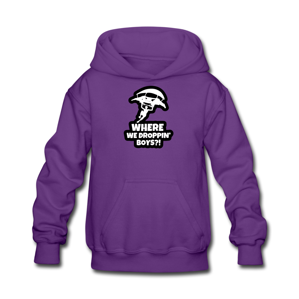 Where We Droppin' Hoodie Kid's Fortnite Video Game Sweatshirt - purple