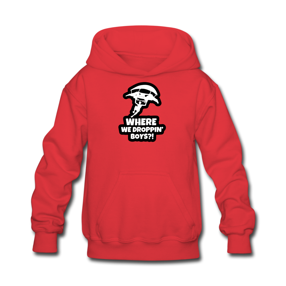 Where We Droppin' Hoodie Kid's Fortnite Video Game Sweatshirt - red