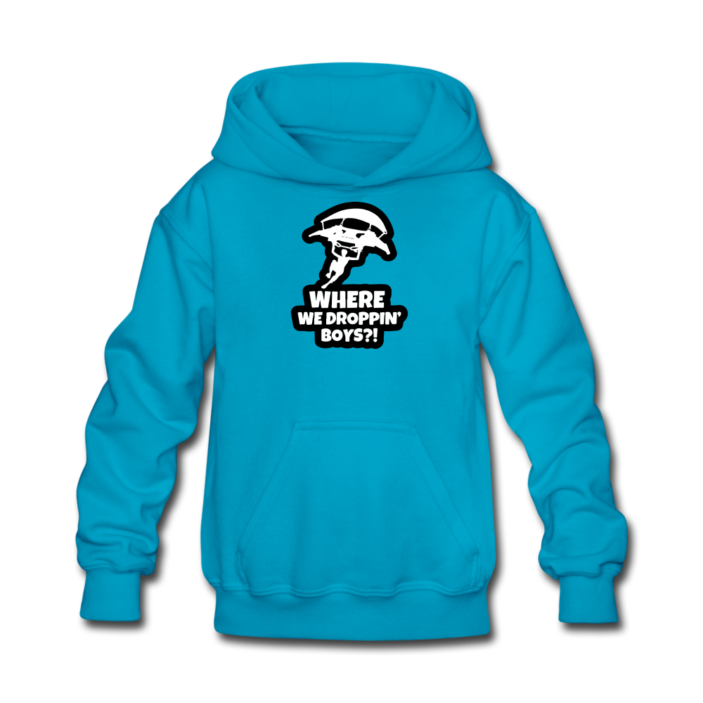Where We Droppin' Hoodie Kid's Fortnite Video Game Sweatshirt - turquoise