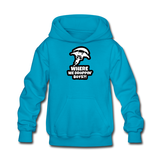 Where We Droppin' Hoodie Kid's Fortnite Video Game Sweatshirt - turquoise