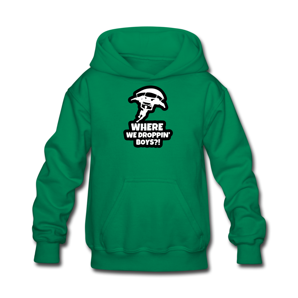 Where We Droppin' Hoodie Kid's Fortnite Video Game Sweatshirt - kelly green