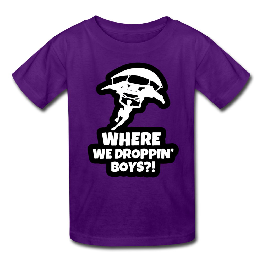 Where We Droppin' Kid's Fortnite Video Game T-Shirt - purple