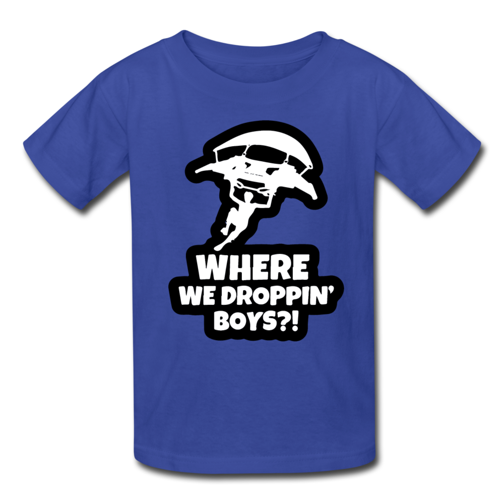 Where We Droppin' Kid's Fortnite Video Game T-Shirt - royal blue
