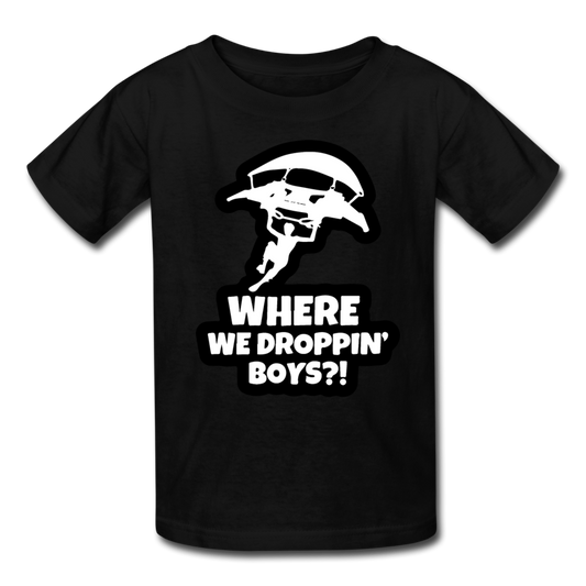Where We Droppin' Kid's Fortnite Video Game T-Shirt - black