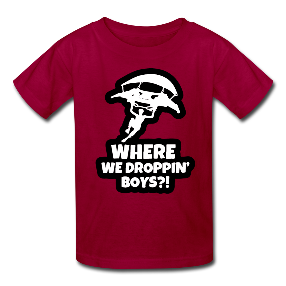 Where We Droppin' Kid's Fortnite Video Game T-Shirt - dark red