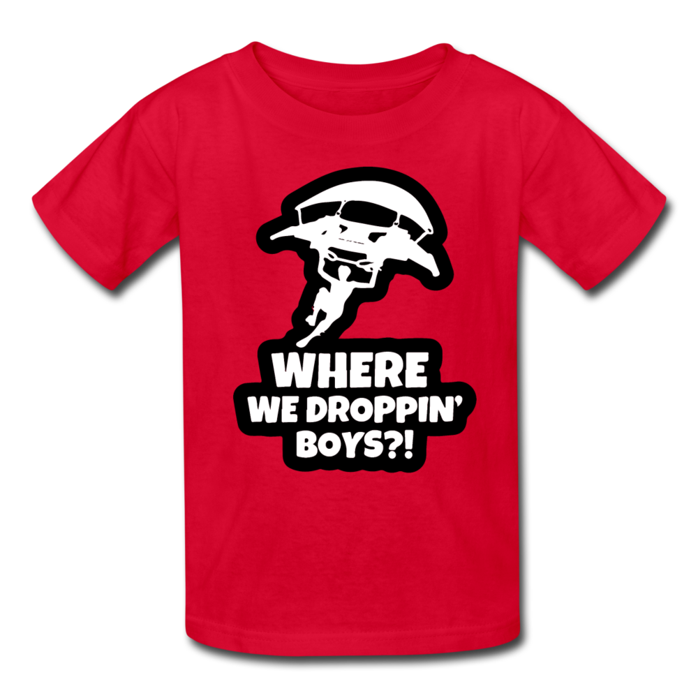 Where We Droppin' Kid's Fortnite Video Game T-Shirt - red