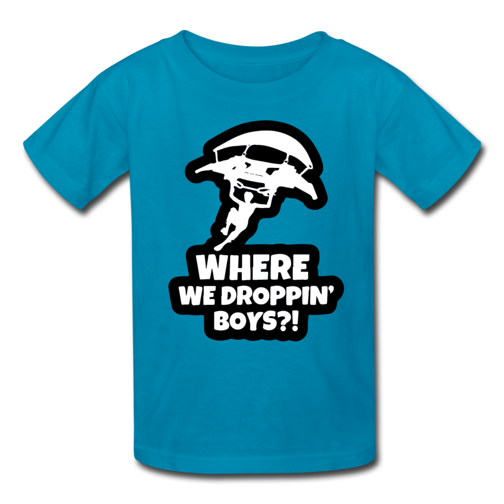 Where We Droppin' Kid's Fortnite Video Game T-Shirt - turquoise