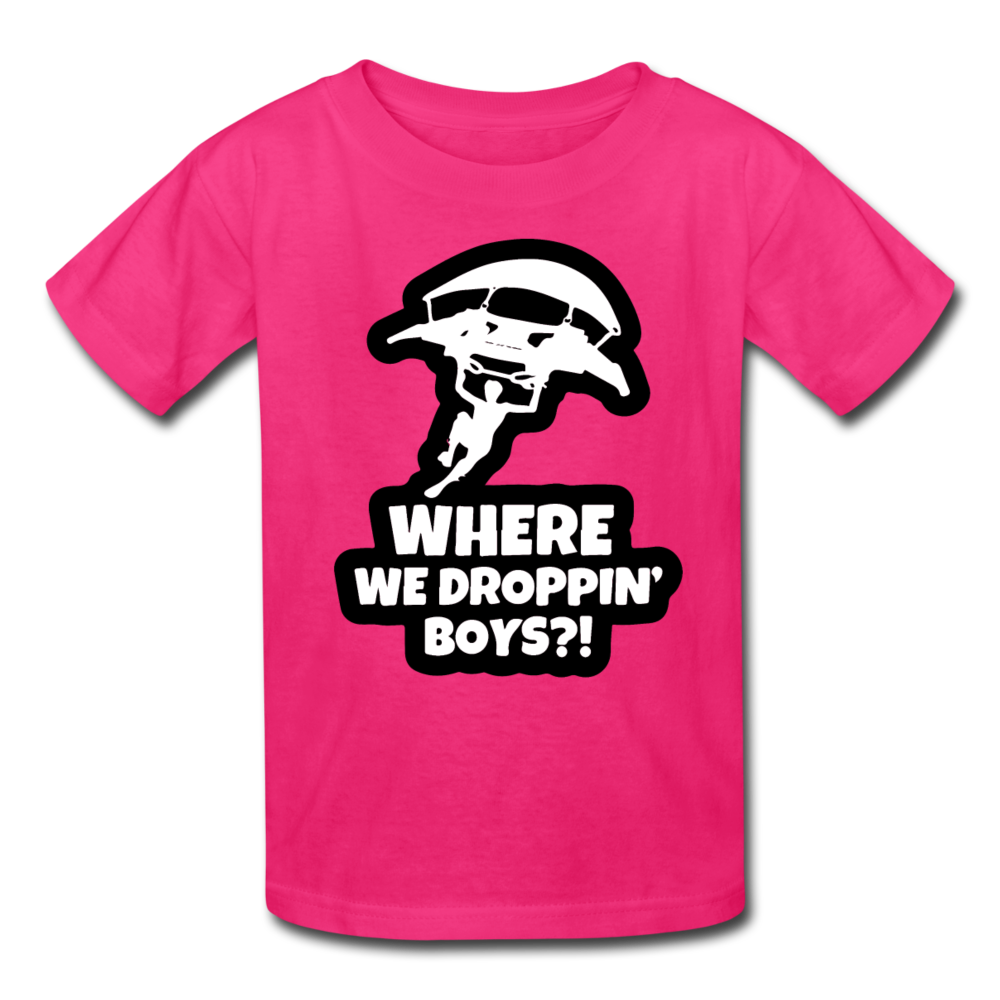 Where We Droppin' Kid's Fortnite Video Game T-Shirt - fuchsia