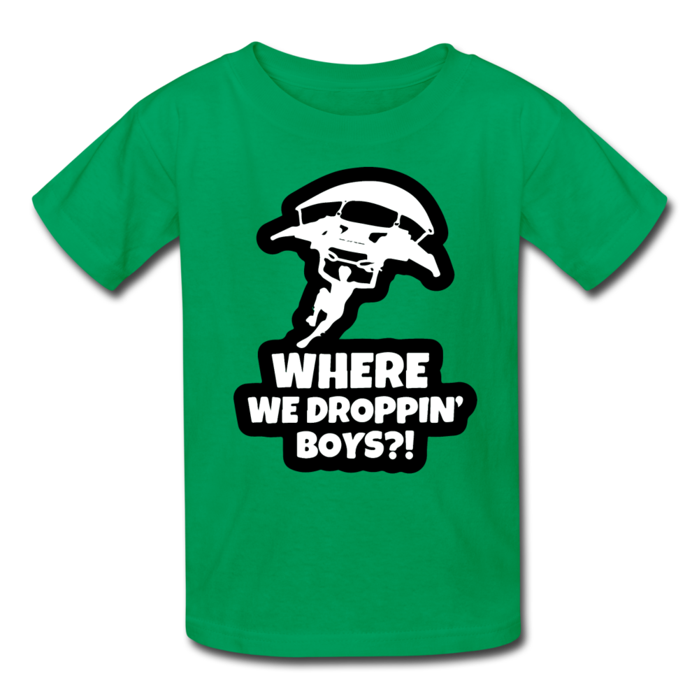 Where We Droppin' Kid's Fortnite Video Game T-Shirt - kelly green