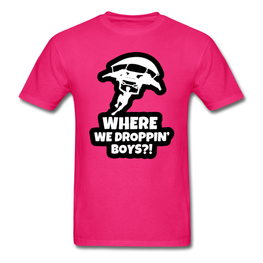 Where We Droppin' Fortnite Video Game T-Shirt - fuchsia