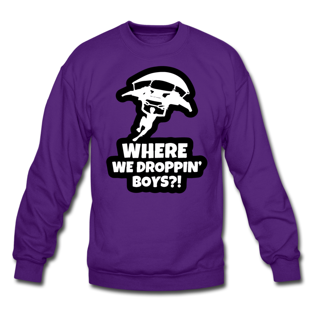 Where We Droppin' Crewneck Fortnite Video Game Sweatshirt - purple
