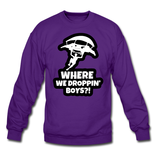 Where We Droppin' Crewneck Fortnite Video Game Sweatshirt - purple
