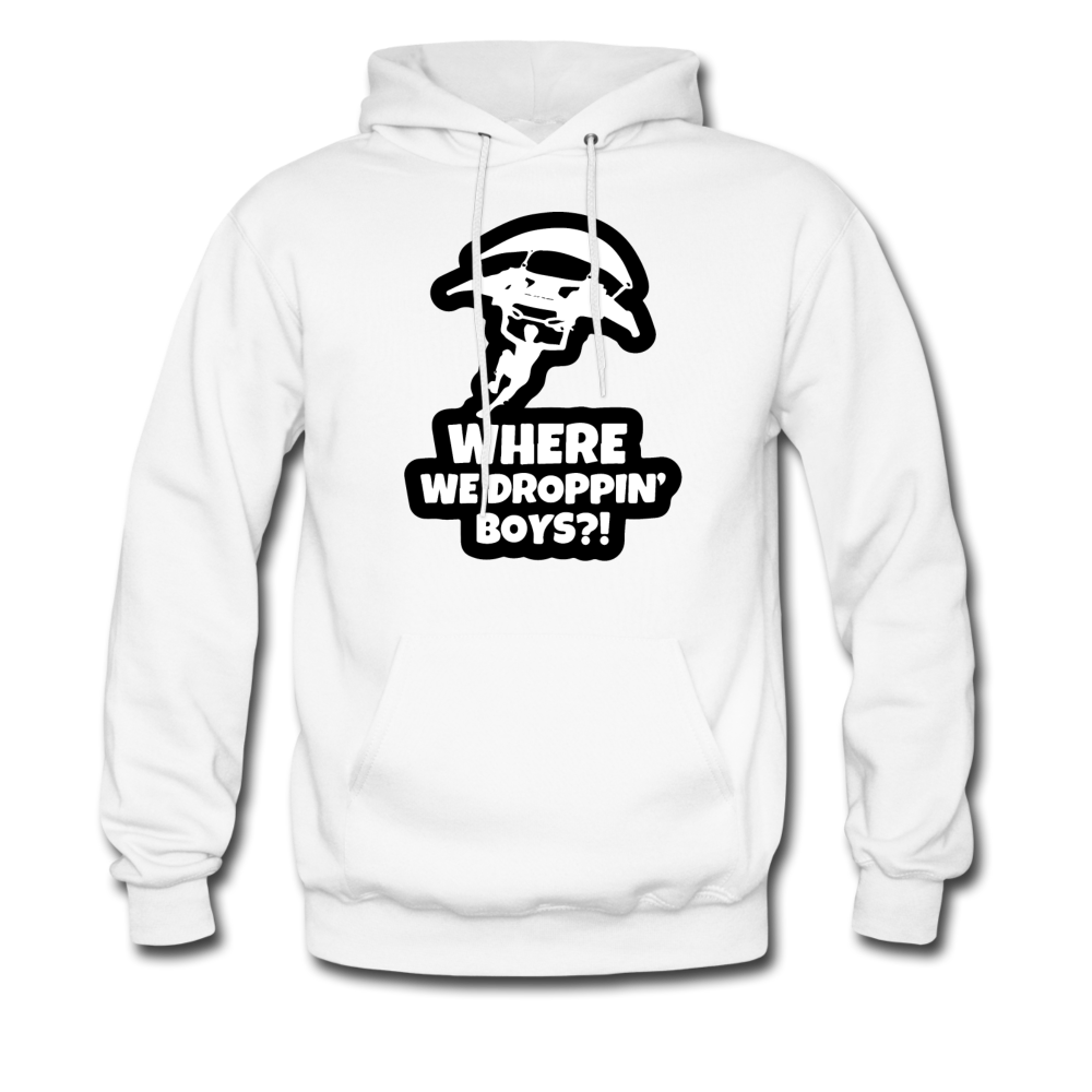 Where We Droppin' Hoodie Fortnite Video Game Sweatshirt - white