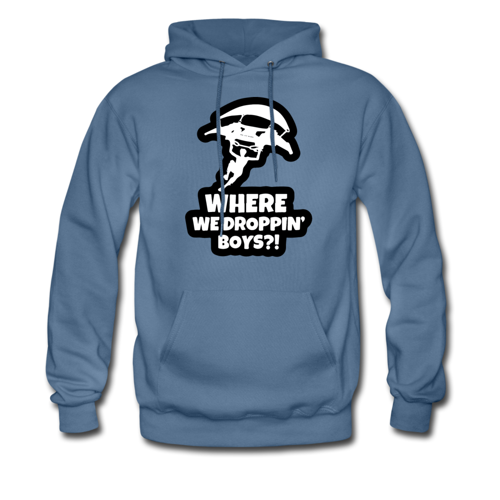 Where We Droppin' Hoodie Fortnite Video Game Sweatshirt - denim blue