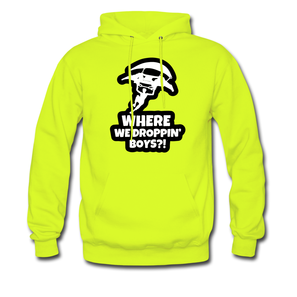 Where We Droppin' Hoodie Fortnite Video Game Sweatshirt - safety green