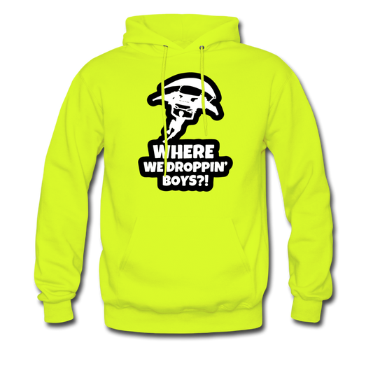 Where We Droppin' Hoodie Fortnite Video Game Sweatshirt - safety green