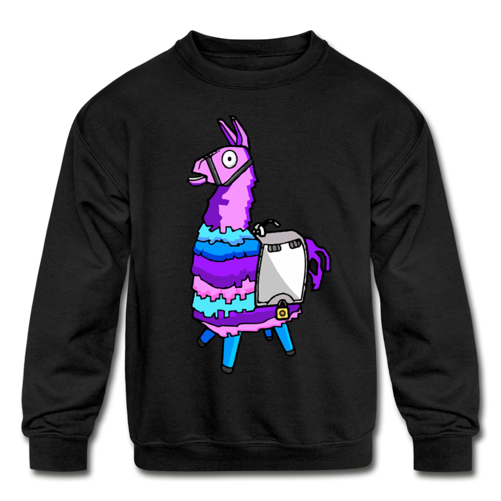 Loot Llama Crewneck Kid's Fortnite Video Game Sweatshirt - black
