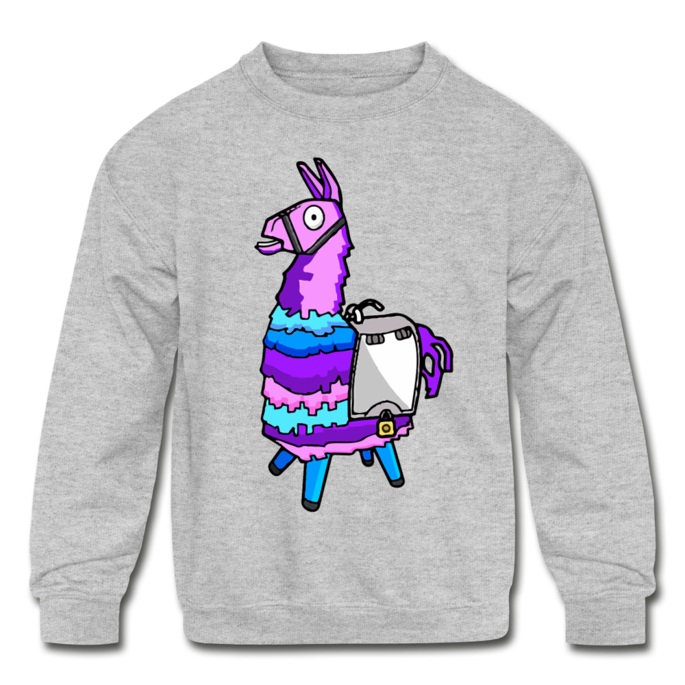 Loot Llama Crewneck Kid's Fortnite Video Game Sweatshirt - heather gray