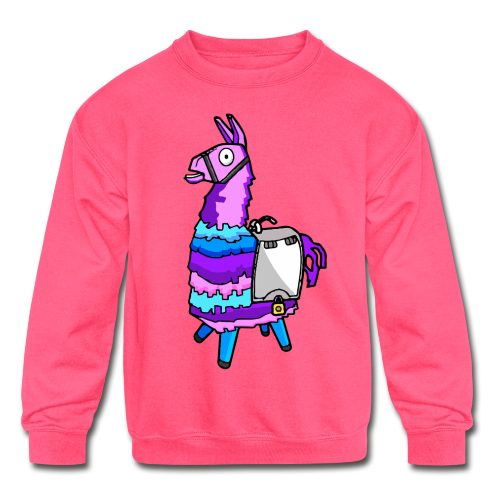 Loot Llama Crewneck Kid's Fortnite Video Game Sweatshirt - neon pink
