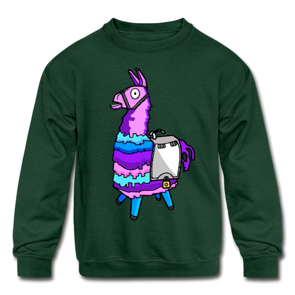 Loot Llama Crewneck Kid's Fortnite Video Game Sweatshirt - forest green