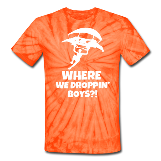 Where We Droppin' Tie Dyenomite Fortnite Video Game T-Shirt - spider orange