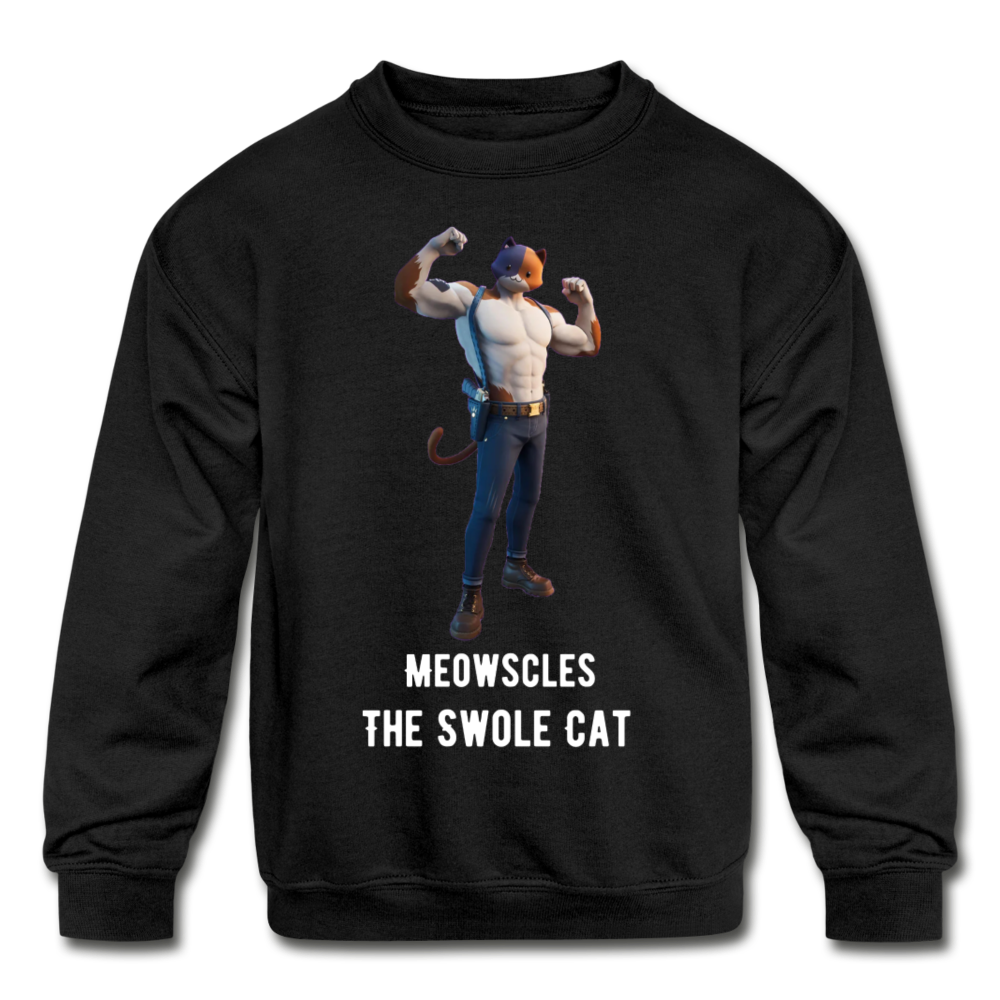 Meowscles the Swole Cat Kids' Crewneck Fortnite Video Game Sweatshirt - black