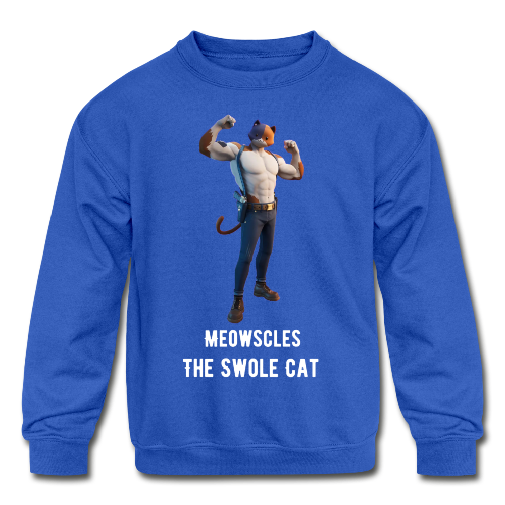 Meowscles the Swole Cat Kids' Crewneck Fortnite Video Game Sweatshirt - royal blue