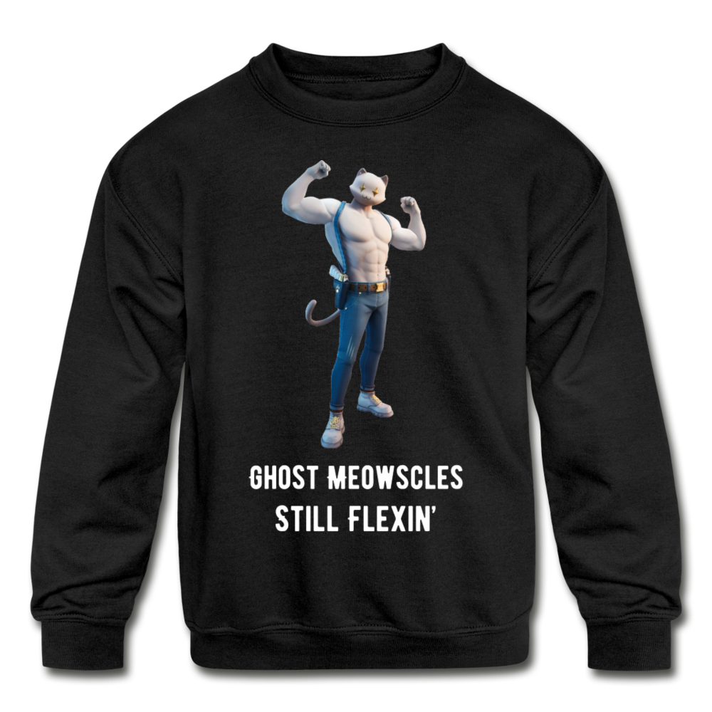 Ghost Meowscles Kids' Crewneck Fortnite Video Game Sweatshirt - black