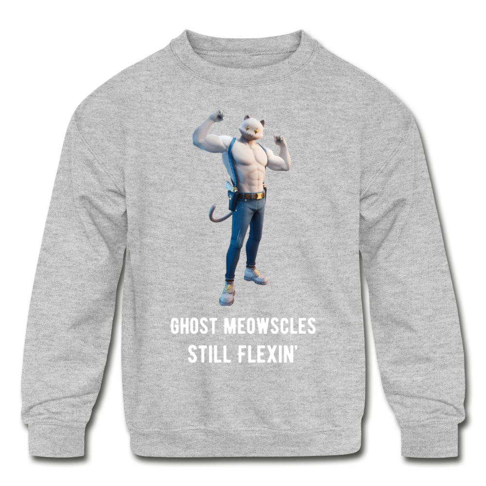 Ghost Meowscles Kids' Crewneck Fortnite Video Game Sweatshirt - heather gray