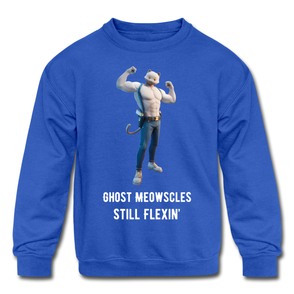 Ghost Meowscles Kids' Crewneck Fortnite Video Game Sweatshirt - royal blue