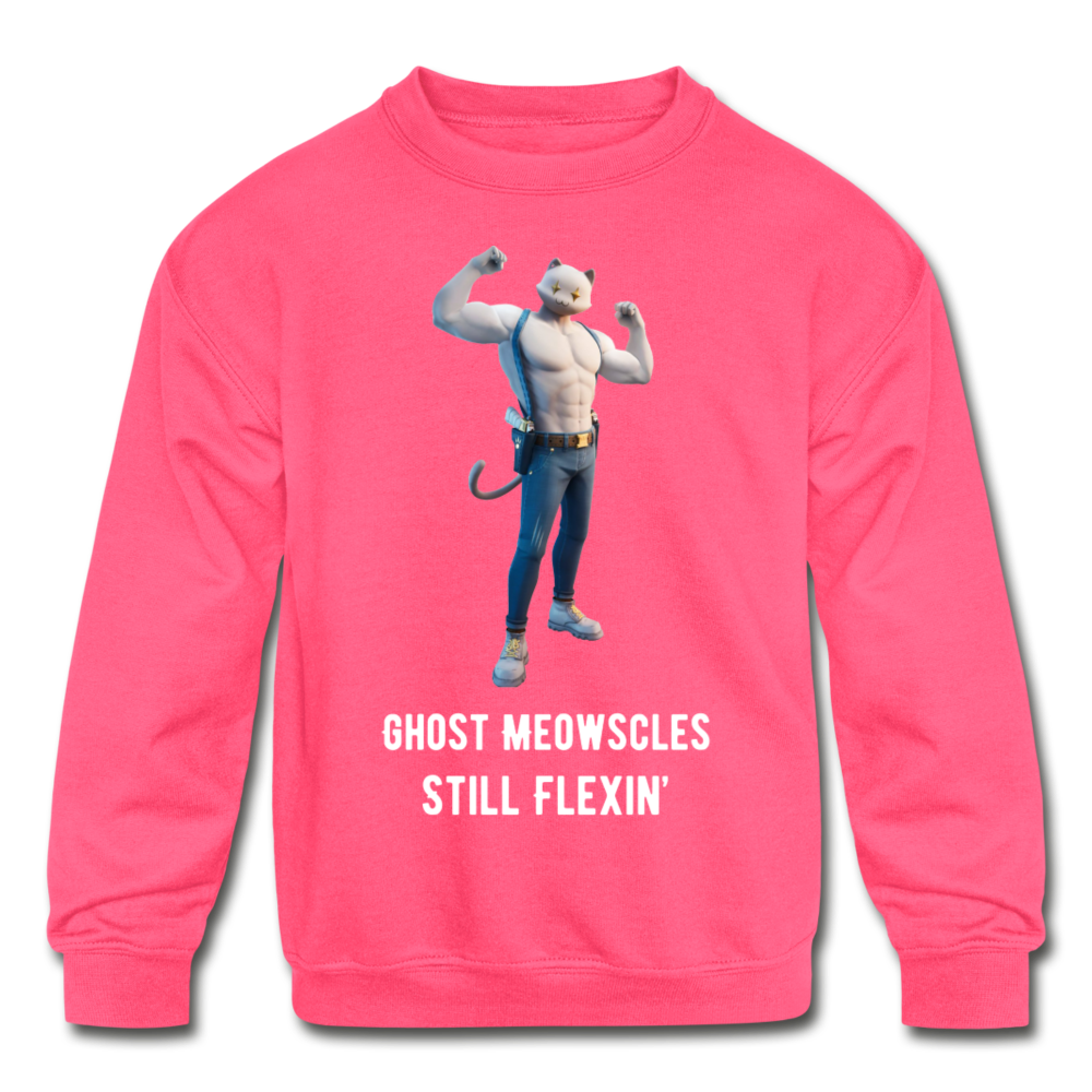 Ghost Meowscles Kids' Crewneck Fortnite Video Game Sweatshirt - neon pink