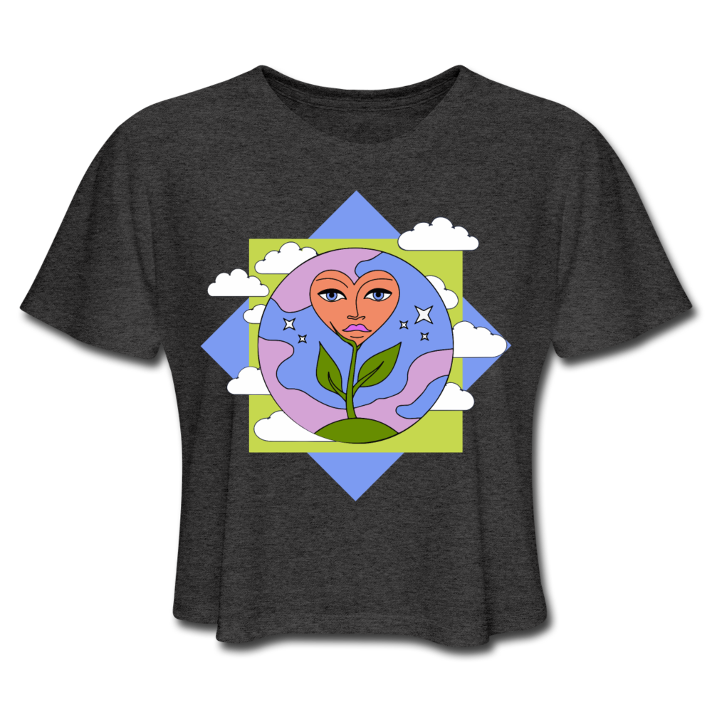 Cloudy Love Flower Cropped T-Shirt - deep heather