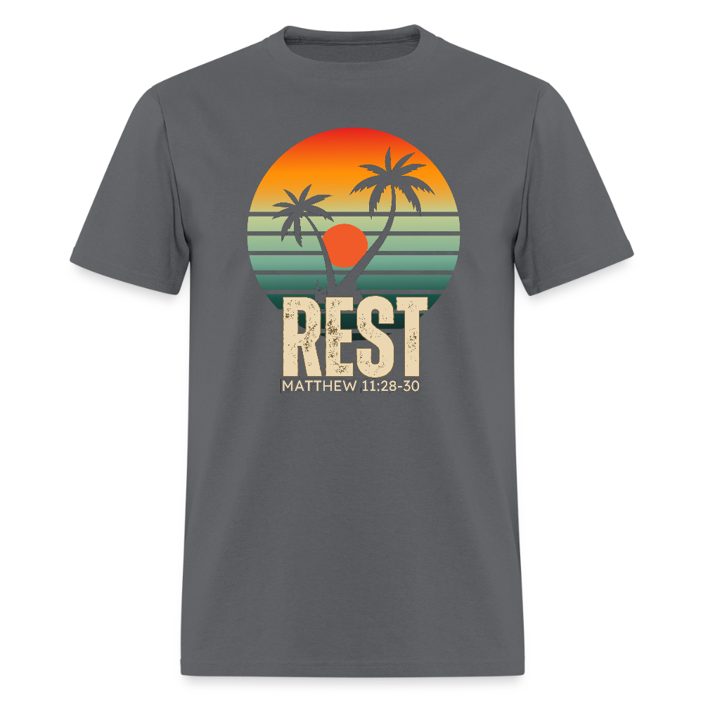 Rest Matthew 11:28-30 Christian Unisex Classic T-Shirt - charcoal