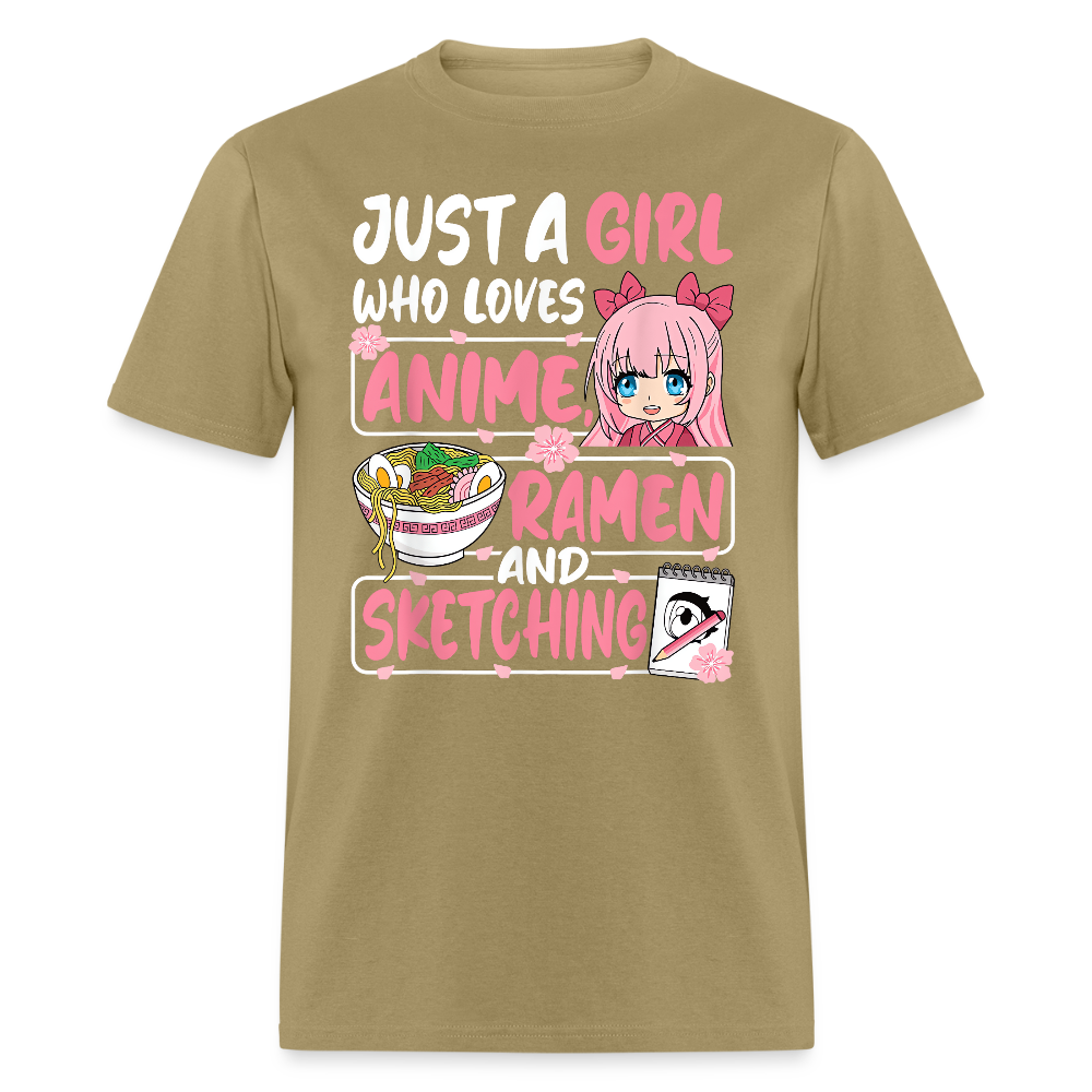 Just A Girl Who Loves Anime, Ramen and Sketching III Premium T-Shirt - khaki