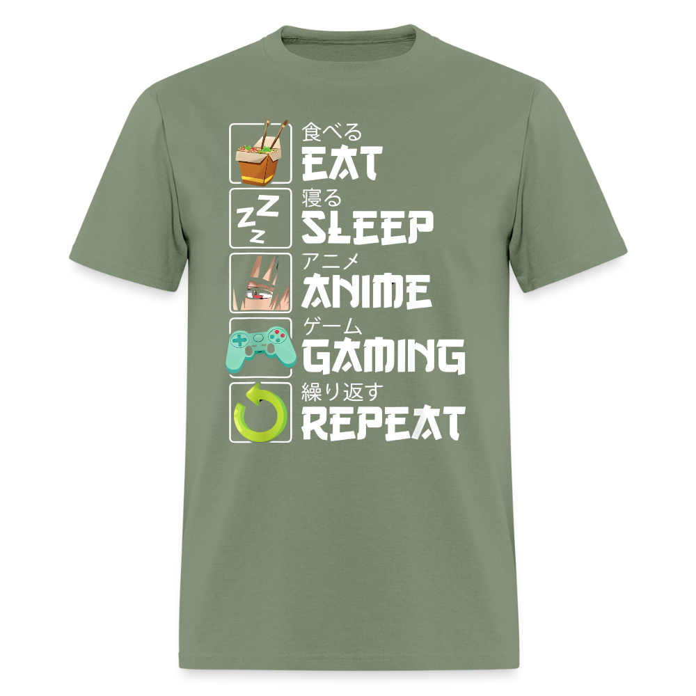 Eat Sleep Anime Gaming Repeat Premium Unisex T-Shirt - military green