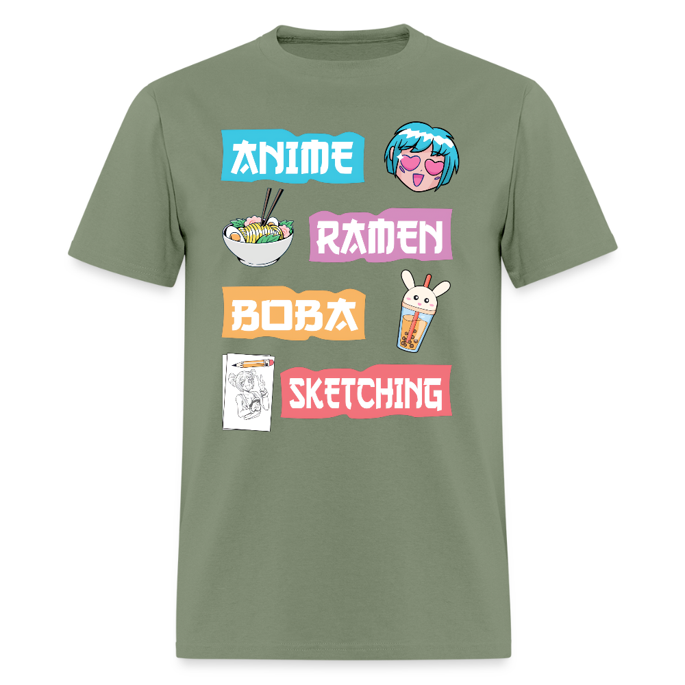 Anime Ramen Boba Sketching Premium Unisex T-Shirt - military green