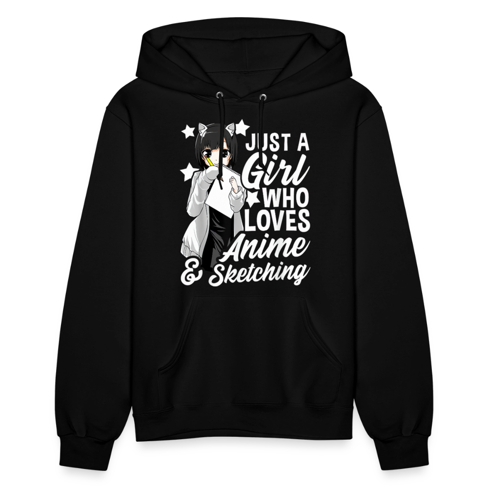 Just A Girl Who Love Anime & Sketching Anime Lover Premium Women's Hoodie Sweatshirt - black