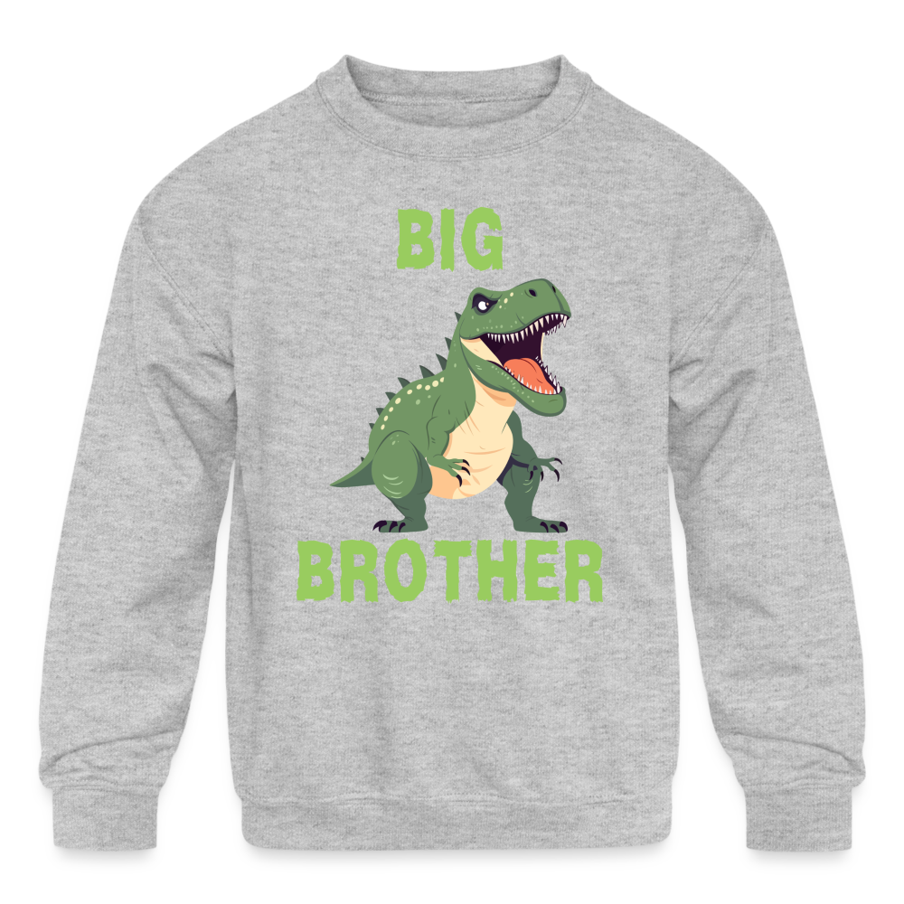 Youth Big Brother T-Rex Dinosaur Crewneck Sweatshirt - heather gray