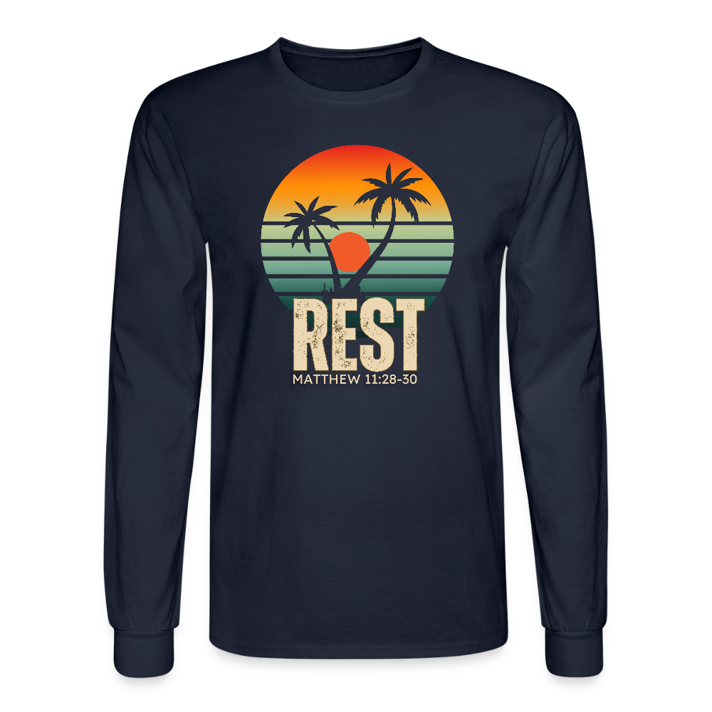 Rest Matthew 11:28-30 Christian Unisex Long Sleeve T-Shirt - navy