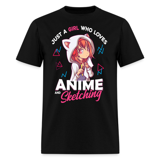 Just A Girl Who Loves Anime and Sketching Premium Unisex T-Shirt - black